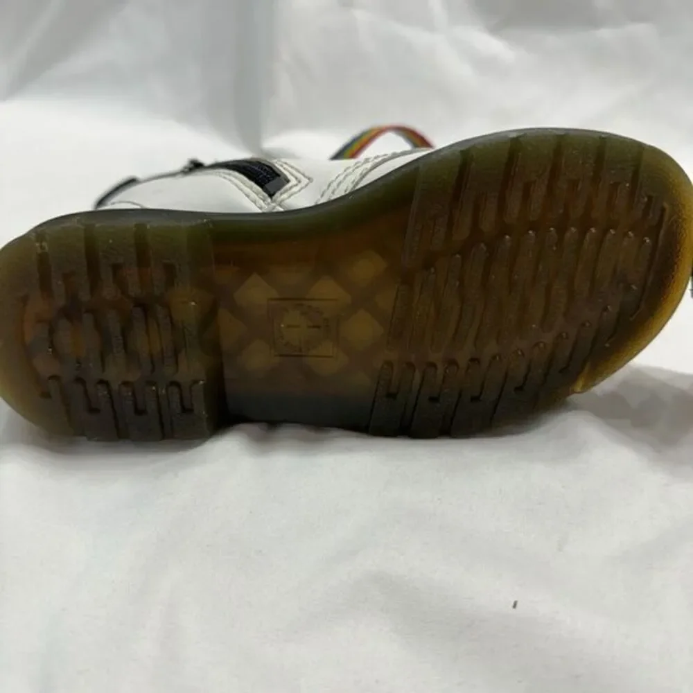 Dr Martens Toddler size 10 White Leather Lace Up Boots Rainbow‎ Laces 1460T